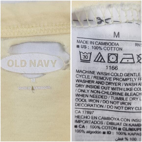 Old Navy Shirt Womens Medium Baby Yellow Toucan Palm Leaf Sheer 100% Cotton - Picture 11 of 11